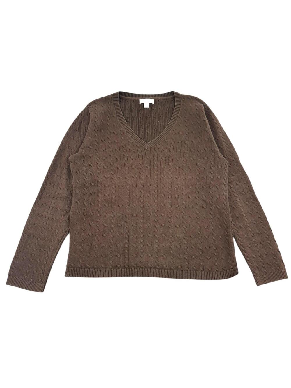 Charter Club Chocolate Brown V Neck Cable Knit Sweater